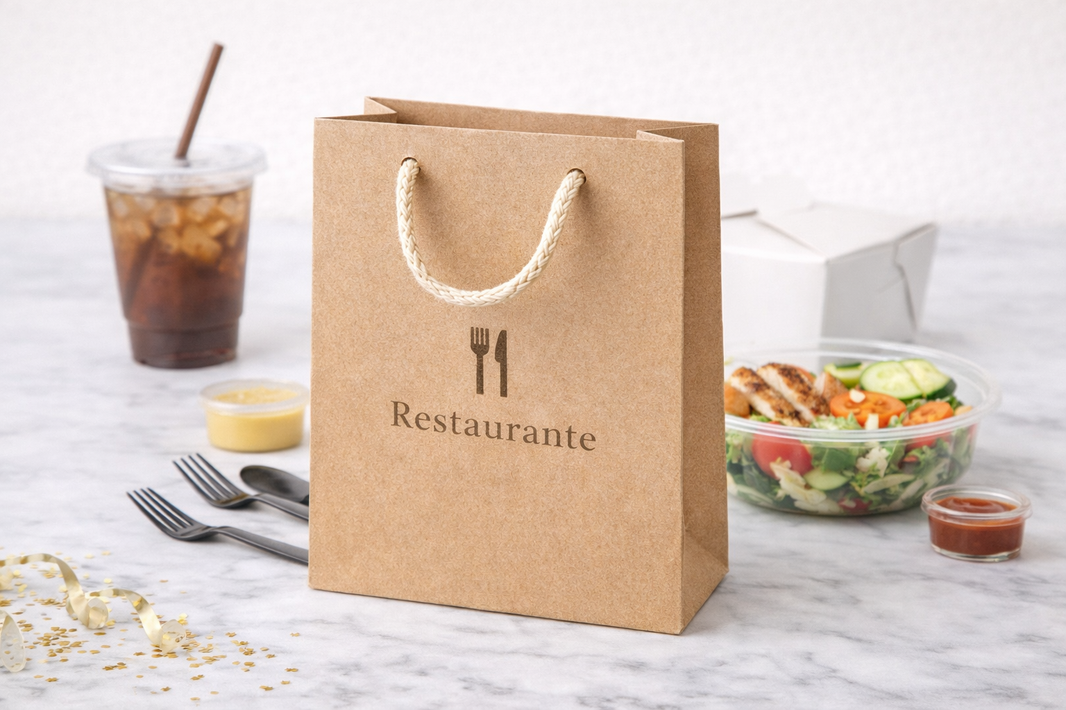 Bolsas de papel kraft para restaurantes y delivery